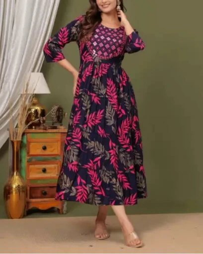 Embroidered Viscose Rayon Stitched Anarkali Gown (Color Variants)-KYAMSTORE