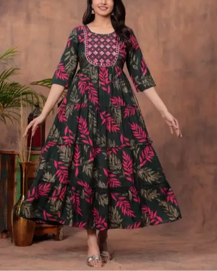 Embroidered Viscose Rayon Stitched Anarkali Gown (Color Variants)-KYAMSTORE