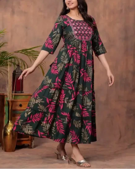 Embroidered Viscose Rayon Stitched Anarkali Gown (Color Variants)-KYAMSTORE
