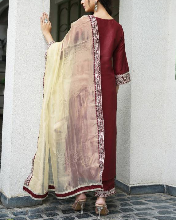 Women Silk Blend Kurta Pant Dupatta Set-KYAMSTORE