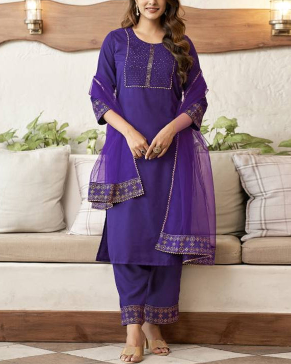 Women Cotton Blend Kurta Pant Dupatta Set-KYAMSTORE