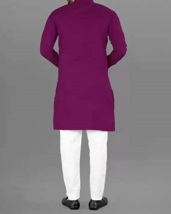 Men Solid Cotton Blend Straight Kurta-KYAMSTORE