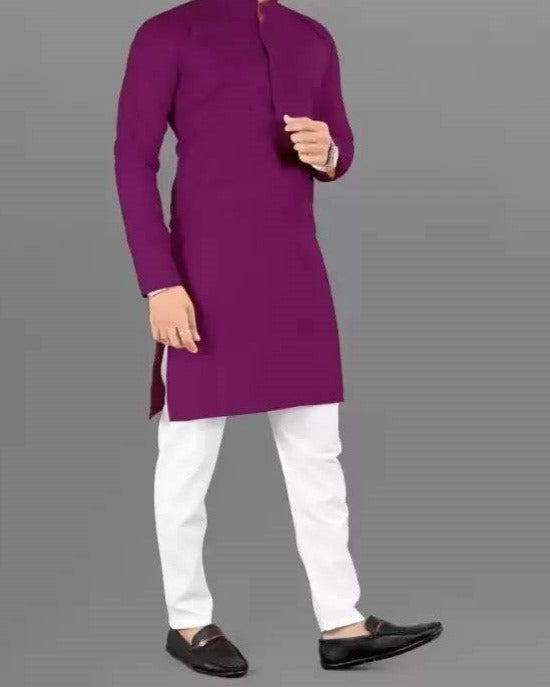 Men Solid Cotton Blend Straight Kurta-KYAMSTORE
