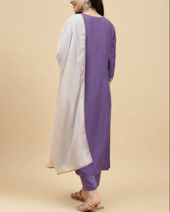 Women Silk Blend Kurta Pant Dupatta Set-KYAMSTORE