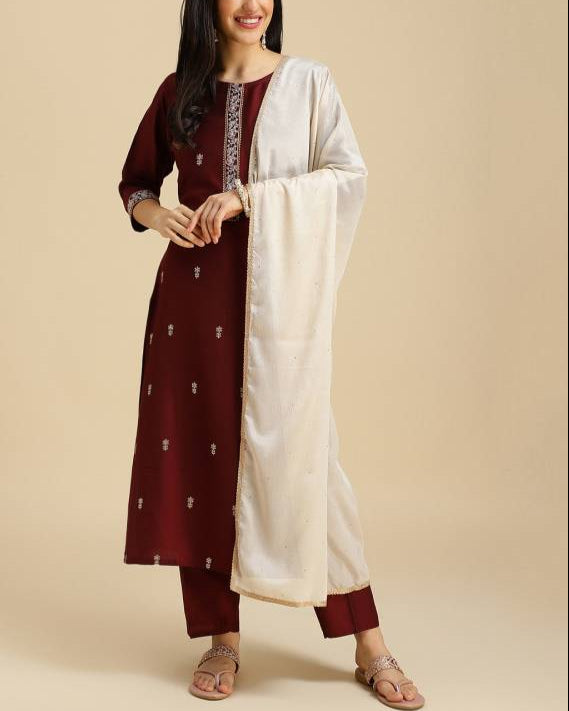 Women Silk Blend Kurta Pant Dupatta Set-KYAMSTORE