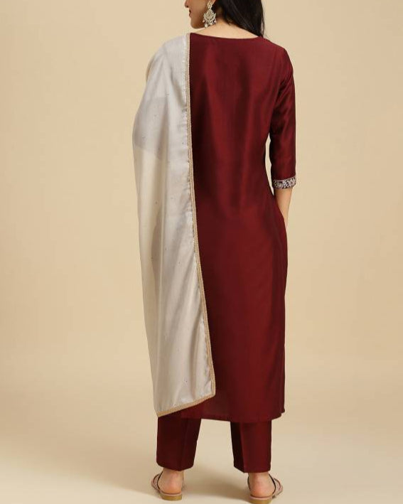 Women Silk Blend Kurta Pant Dupatta Set-KYAMSTORE