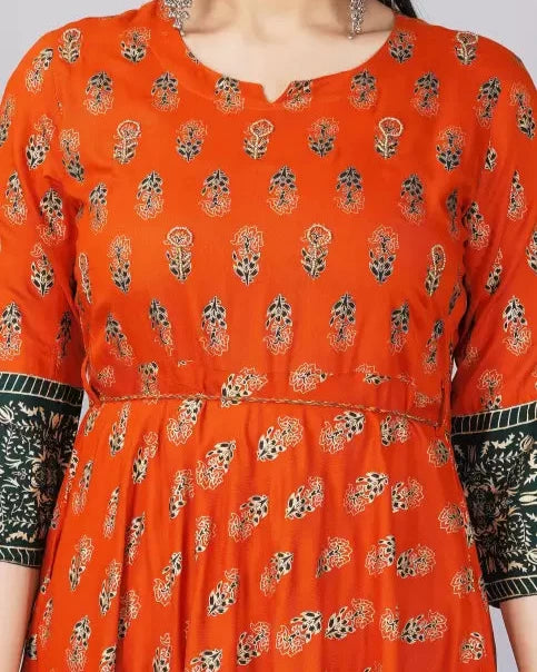 Printed Cotton Rayon Stitched Gown (Color Variants)-KYAMSTORE