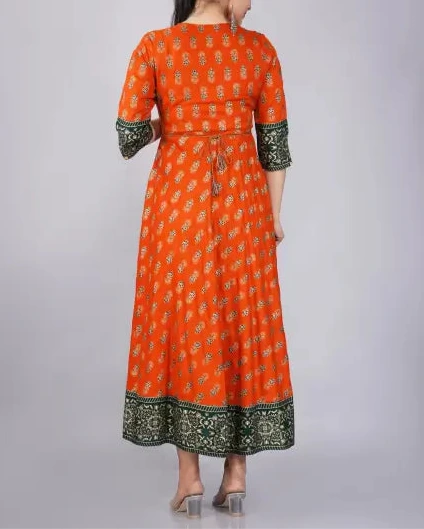 Printed Cotton Rayon Stitched Gown (Color Variants)-KYAMSTORE