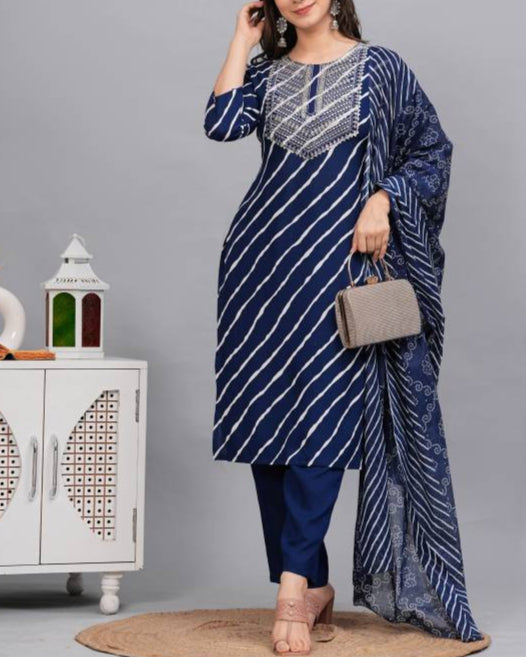 Women Viscose Rayon Kurta Pant Dupatta Set-KYAMSTORE