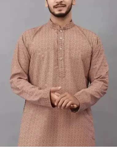 Men Chikan Embroidery Viscose Rayon Ethnic Dress (Color Variants)-KYAMSTORE