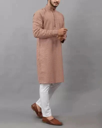 Men Chikan Embroidery Viscose Rayon Ethnic Dress (Color Variants)-KYAMSTORE