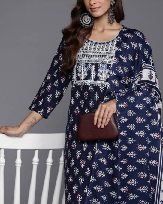 Women Cotton Blend Kurta Pant Dupatta Set-KYAMSTORE