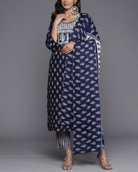 Women Cotton Blend Kurta Pant Dupatta Set-KYAMSTORE
