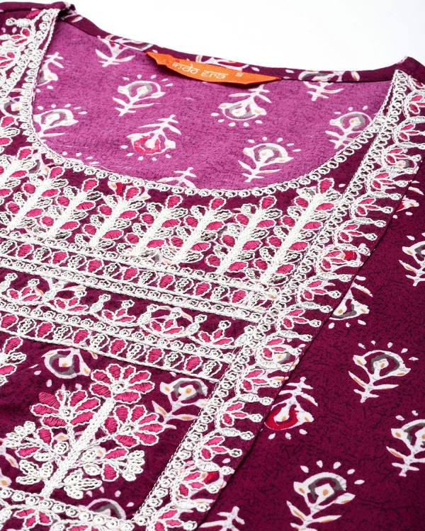 Women Cotton Blend Kurta Pant Dupatta Set-KYAMSTORE