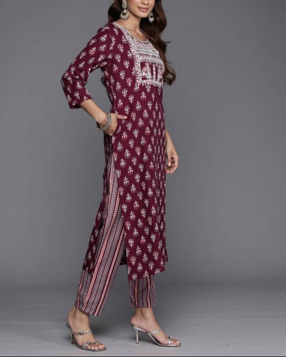 Women Cotton Blend Kurta Pant Dupatta Set-KYAMSTORE