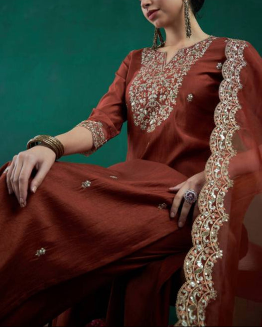 Women Viscose Rayon Kurta Pant Dupatta Set-KYAMSTORE