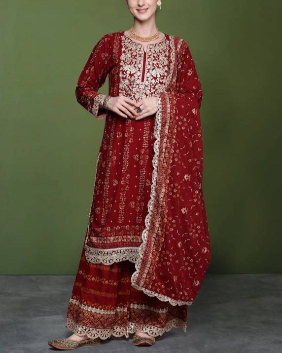 Women Viscose Rayon Kurta Sharara Dupatta Set-KYAMSTORE