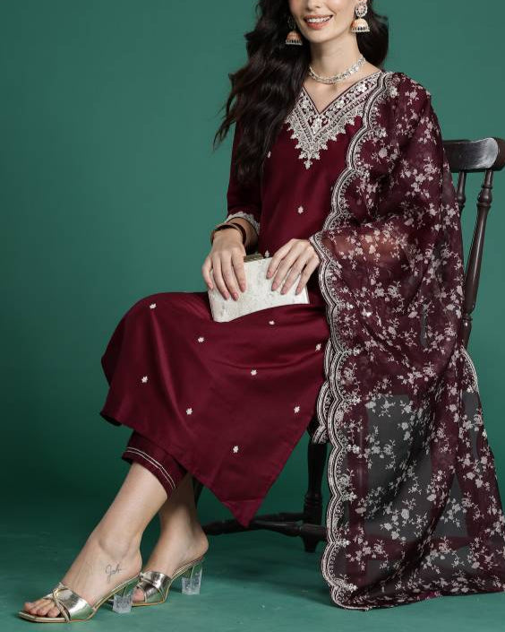 Women Viscose Rayon Kurta Salwar Dupatta Set-KYAMSTORE