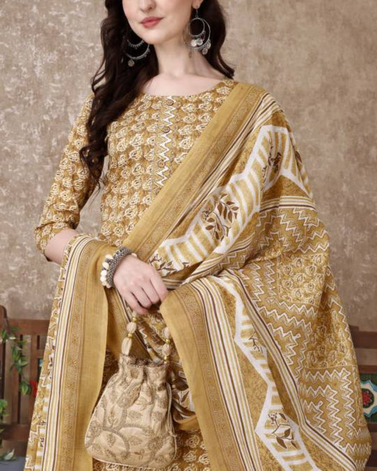 Women Cotton Blend Kurta Pant Dupatta Set-KYAMSTORE