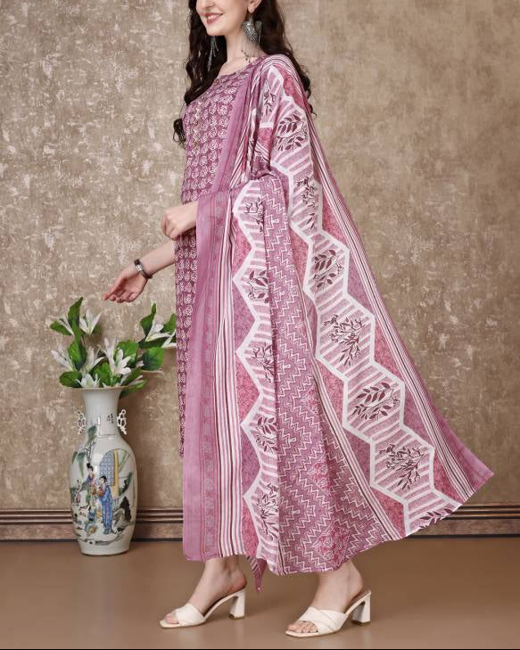 Women Cotton Blend Kurta Pant Dupatta Set-KYAMSTORE