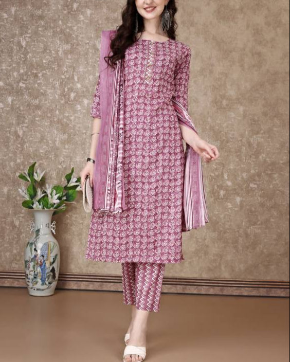 Women Cotton Blend Kurta Pant Dupatta Set-KYAMSTORE