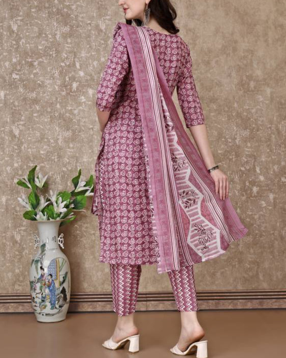 Women Cotton Blend Kurta Pant Dupatta Set-KYAMSTORE