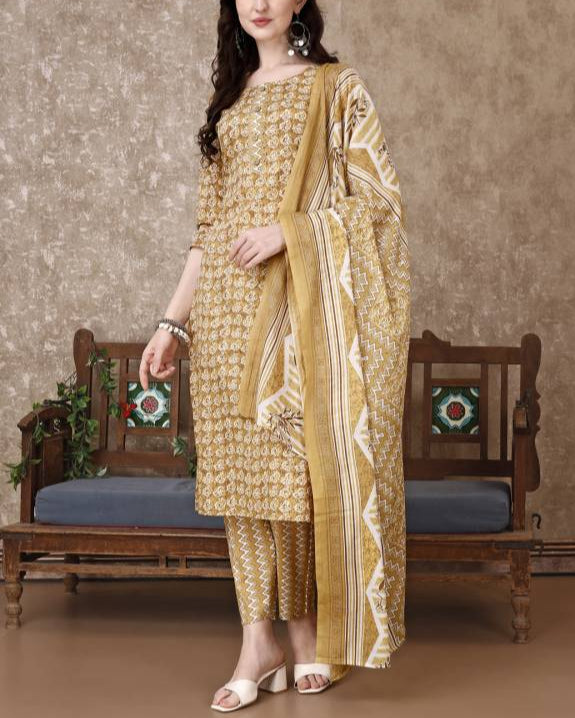 Women Cotton Blend Kurta Pant Dupatta Set-KYAMSTORE
