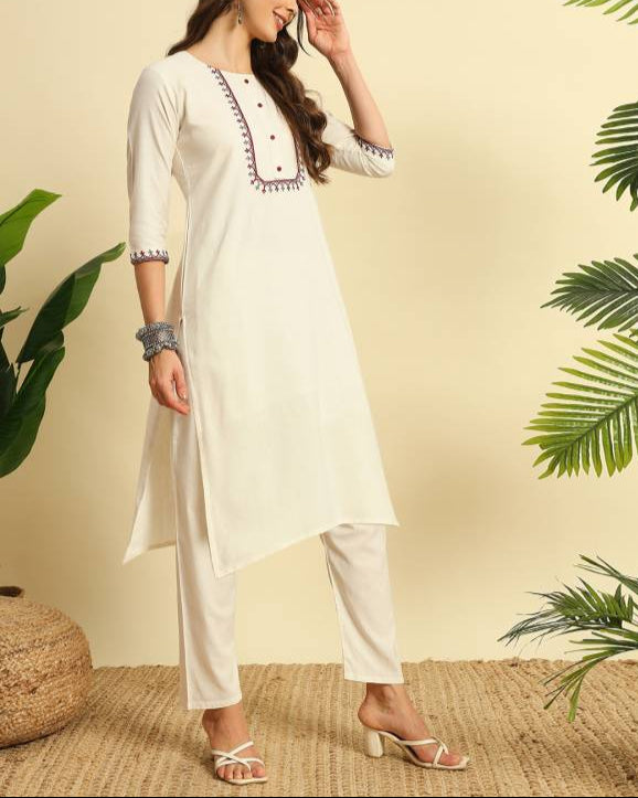 Women Khadi Cotton Kurti Pant Dupatta Set-KYAMSTORE