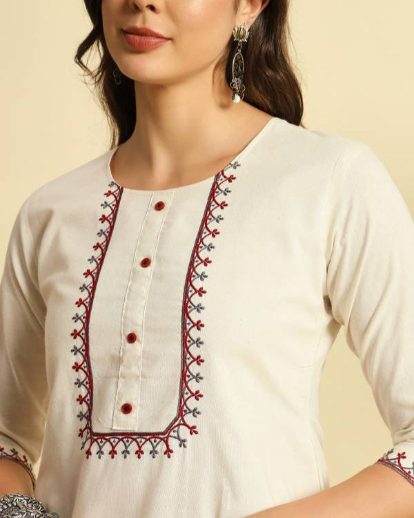 Women Khadi Cotton Kurti Pant Dupatta Set-KYAMSTORE