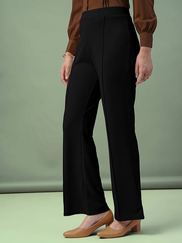 Women Regular Fit Black Lycra Blend Trousers | Delivery: 10 to 12 business days | Limited stocks available