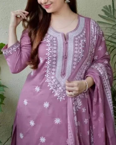 Women Viscose Rayon Kurta Pant Dupatta Set-KYAMSTORE