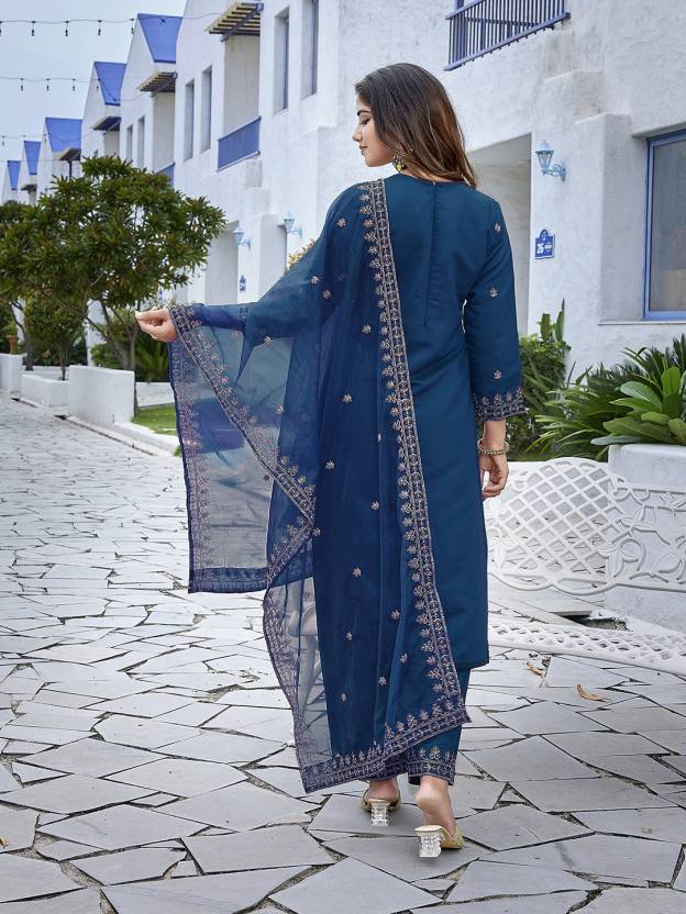 Women Chanderi Kurta Palazzo Dupatta Set