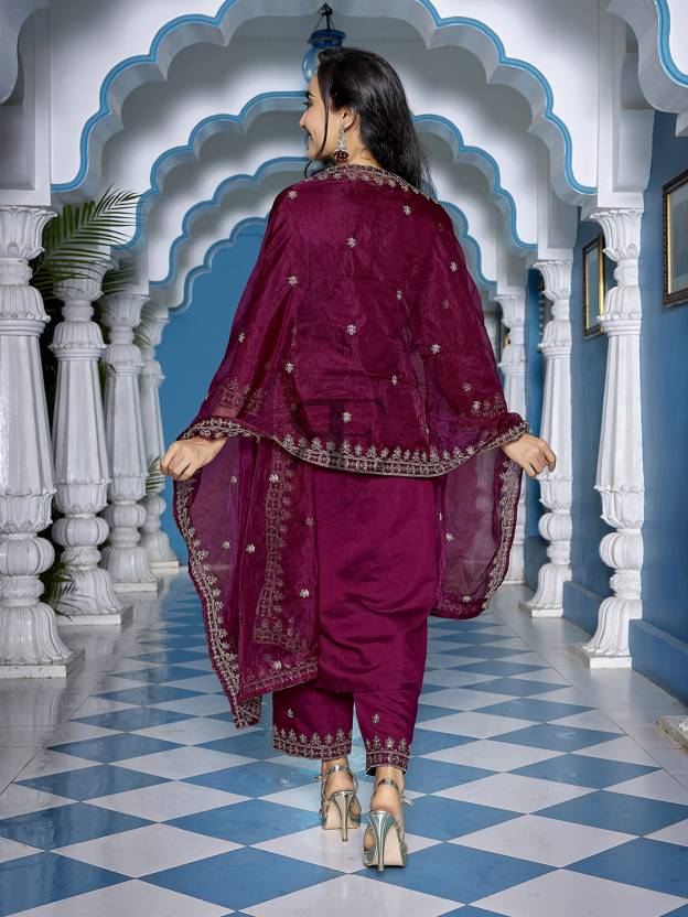 Women Chanderi Kurta Palazzo Dupatta Set