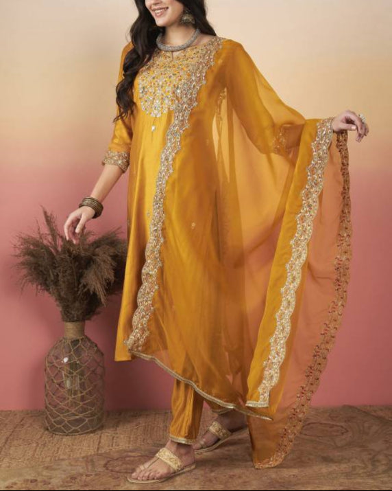 Women Viscose Rayon Kurta Pant Dupatta Set-KYAMSTORE