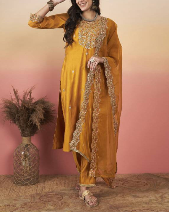 Women Viscose Rayon Kurta Pant Dupatta Set-KYAMSTORE