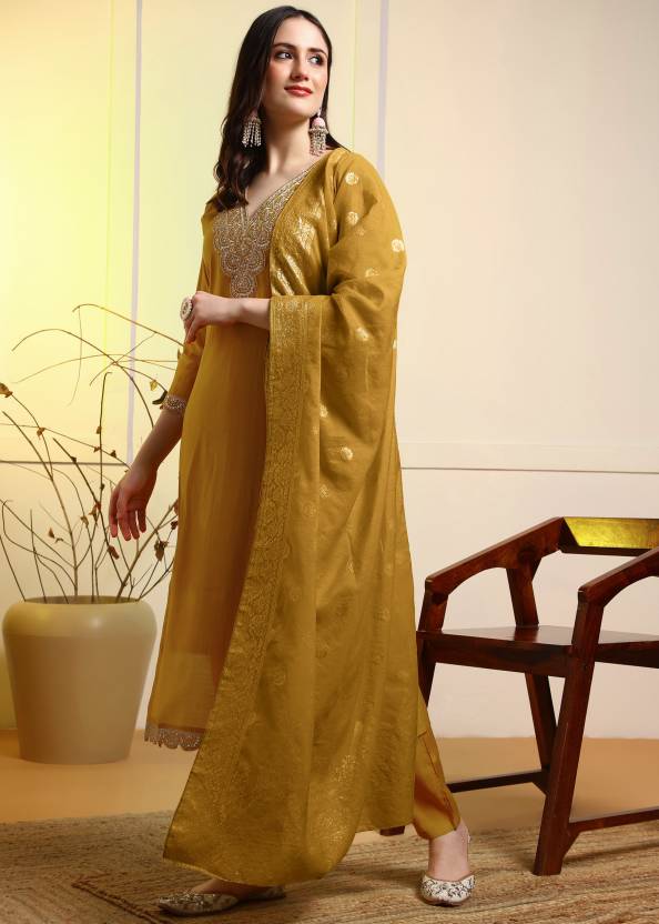 Women Pure Silk Kurti Pant Dupatta Set