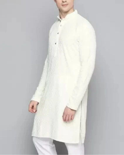 Men Chikan Embroidery Viscose Rayon Ethnic Dress (Color Variants)-KYAMSTORE