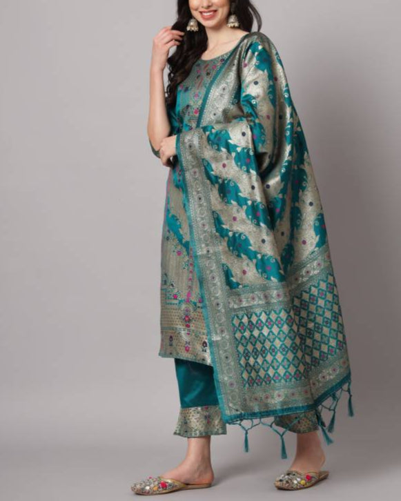Women Cotton Silk Kurta Pant Dupatta Set-KYAMSTORE
