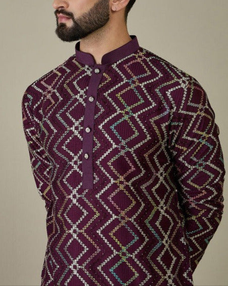 Men Ethnic Motifs Embroidered Thread Work Kurta-KYAMSTORE