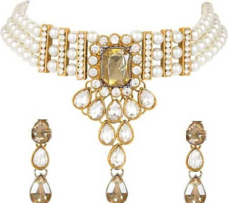 Brass Brass White Jewel Set (Pack of 1)-KYAMSTORE