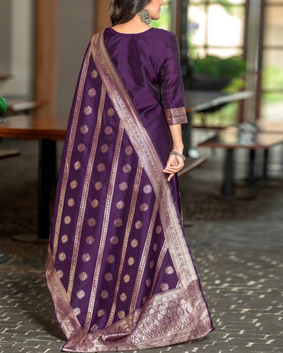 Women Silk Blend, Jacquard Kurta Pant Dupatta Set-KYAMSTORE