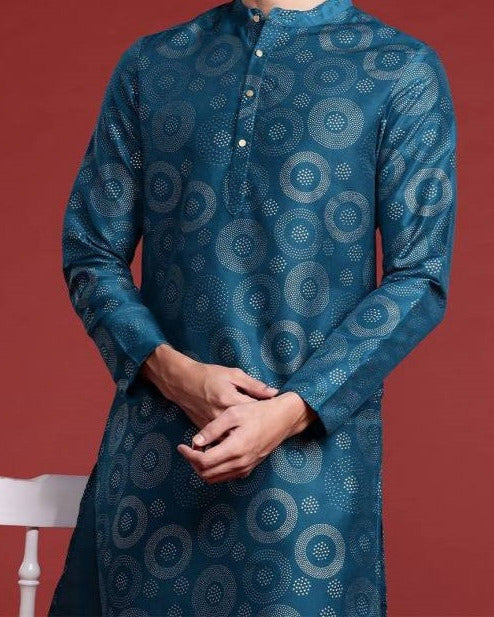 Men Printed Polyester Straight Kurta-KYAMSTORE