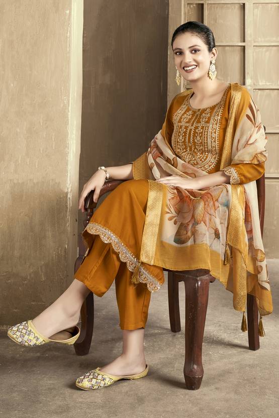 Women Silk Blend Kurta Pant Dupatta Set | Delivery: 10 to 12 business days | Limited stocks available