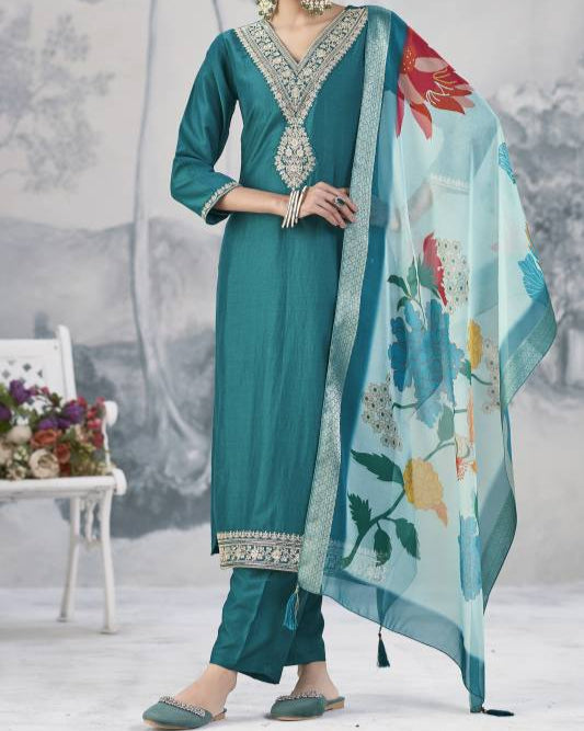 Women Silk Blend Kurta Pant Dupatta Set-KYAMSTORE