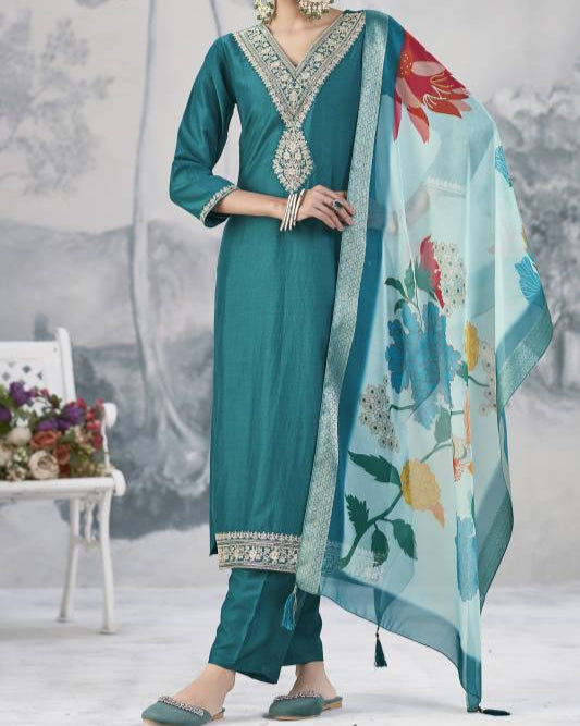 Women Silk Blend Kurta Pant Dupatta Set-KYAMSTORE