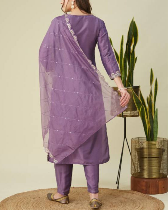 Women Muslin Kurta Pant Dupatta Set-KYAMSTORE