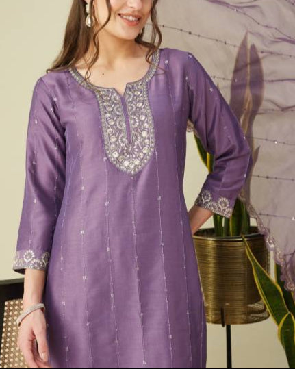Women Muslin Kurta Pant Dupatta Set-KYAMSTORE