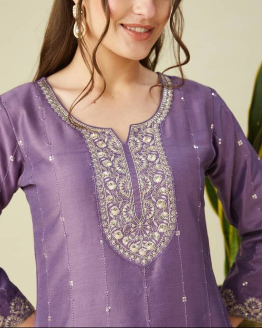 Women Muslin Kurta Pant Dupatta Set-KYAMSTORE