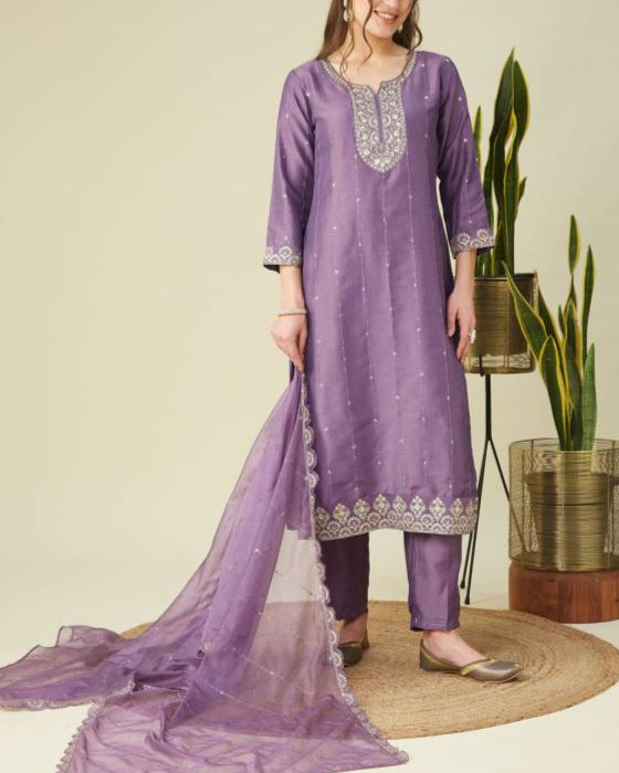 Women Muslin Kurta Pant Dupatta Set-KYAMSTORE