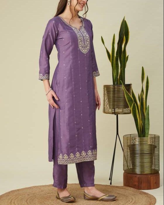 Women Muslin Kurta Pant Dupatta Set-KYAMSTORE